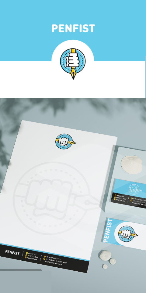 blog writing logo and stationery design. business card designs.